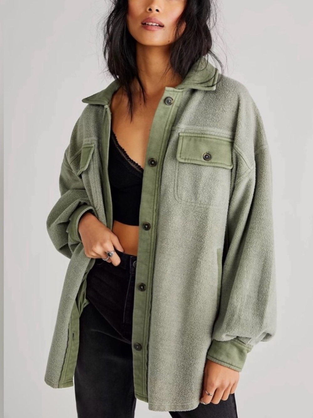 Free People Ruby Jacket Sage Green with Contrast Trim